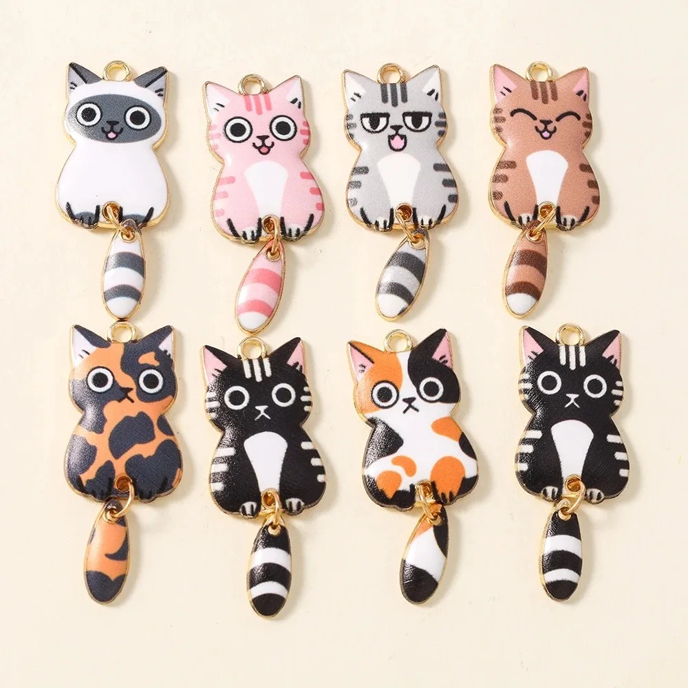 Resin Craft Material - 10Pcs 16×39mm 귀여운 만화 고양이 수지