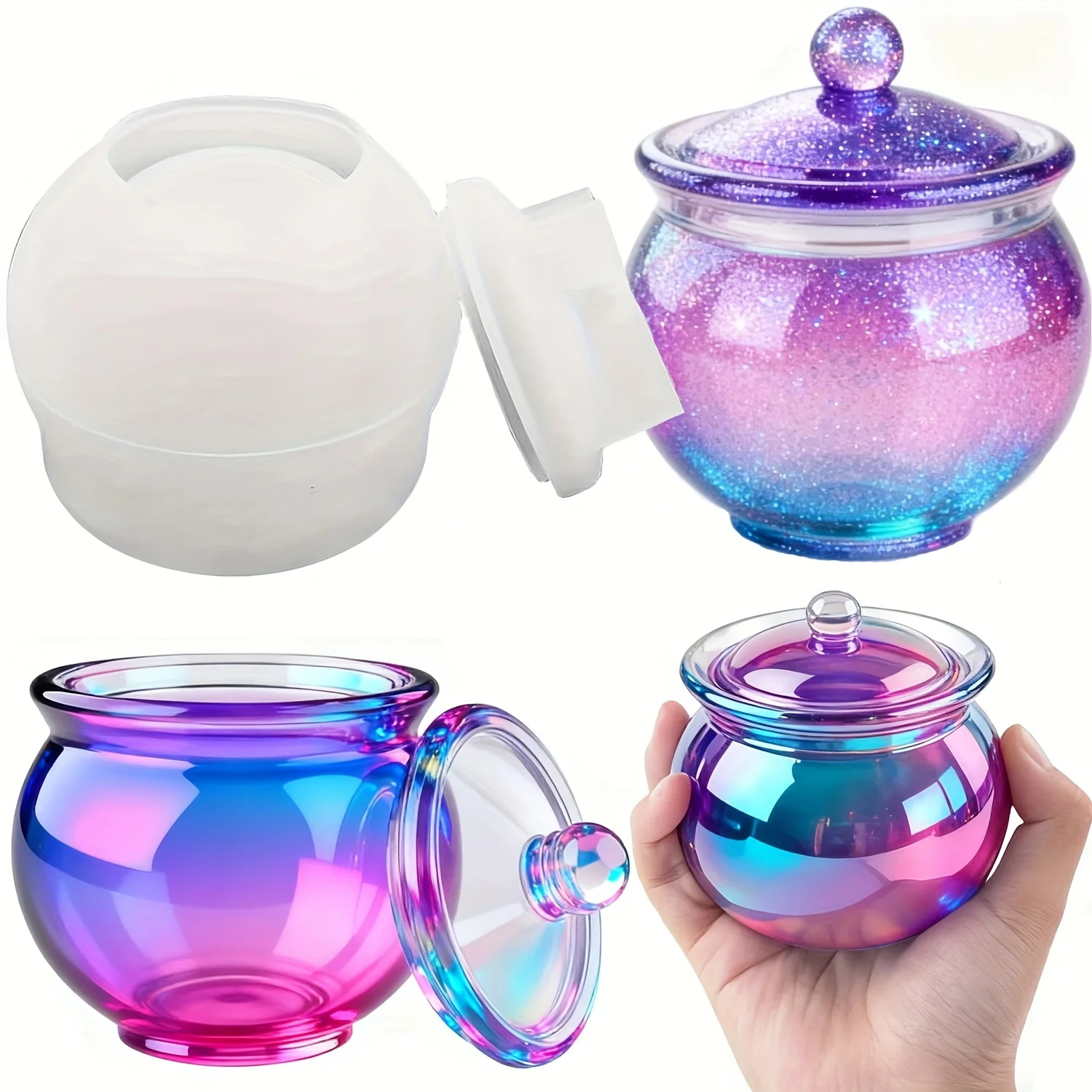 Resin Jewelry Kit - 뚜껑이 있는 둥근 수지 캔 몰드