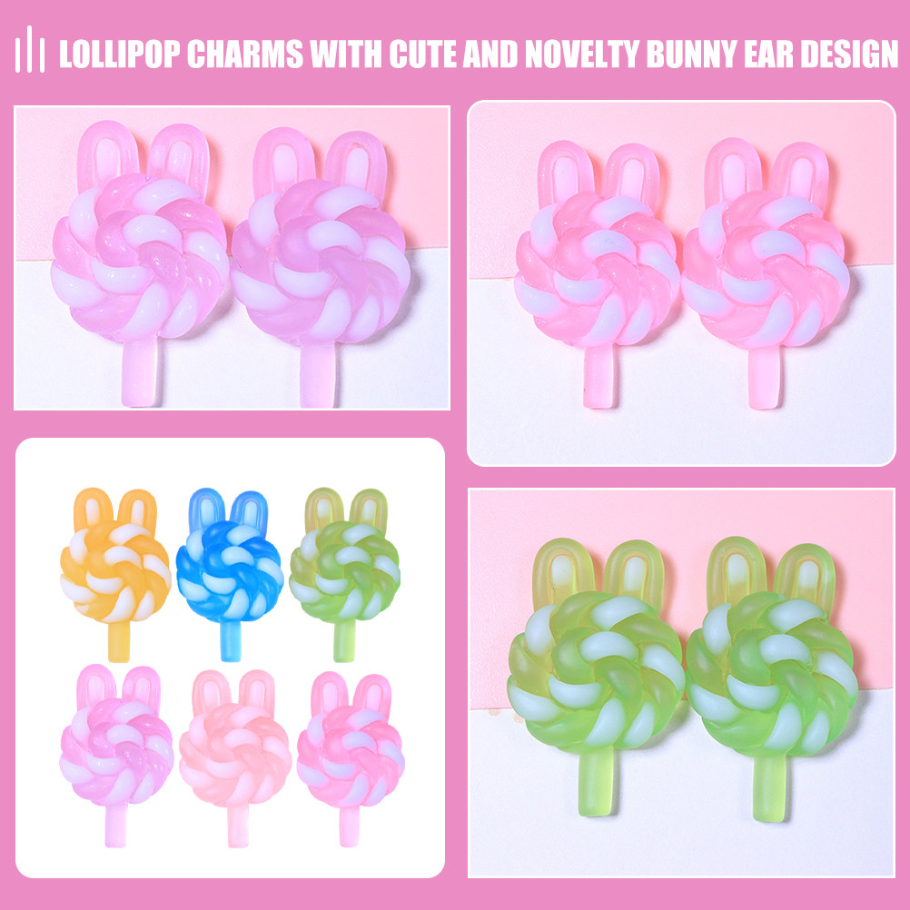 24Pcs 귀여운 만화 롤리팝 참 토끼 모양의 빛나는  - Resin Craft Material 리뷰 및 가격