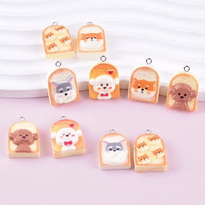 10Pcs 귀여운 토스트 개 수지 펜던트 만화 동물 참 - Resin Craft Material 리뷰 및 가격