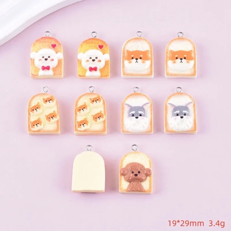10Pcs 귀여운 토스트 개 수지 펜던트 만화 동물 참 - Resin Craft Material 리뷰 및 가격