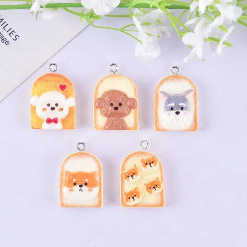 10Pcs 귀여운 토스트 개 수지 펜던트 만화 동물 참 - Resin Craft Material 리뷰 및 가격